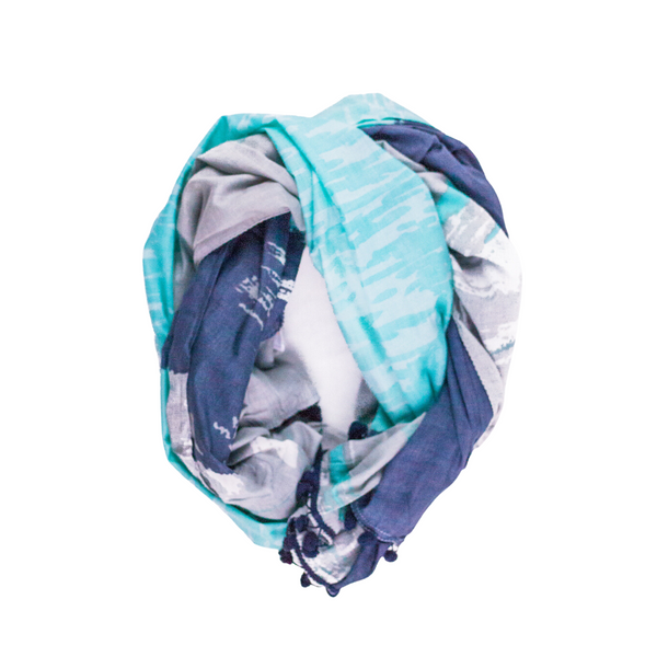 Mango+Moose: Blue and Grey Pom Pom Scarf