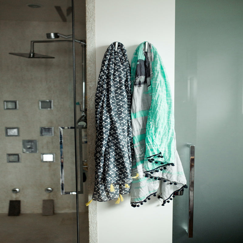 Mango+Moose: Blue and Grey Pom Pom Scarf